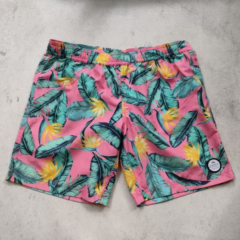 Celana pendek boardshort rusty supply beach tropical pink size L unisex