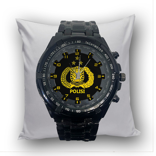 Jam Tangan Pria POLISI POLRI Keren Stainless Steel Besi Hitam Terbaru Premium 01 Anti Air