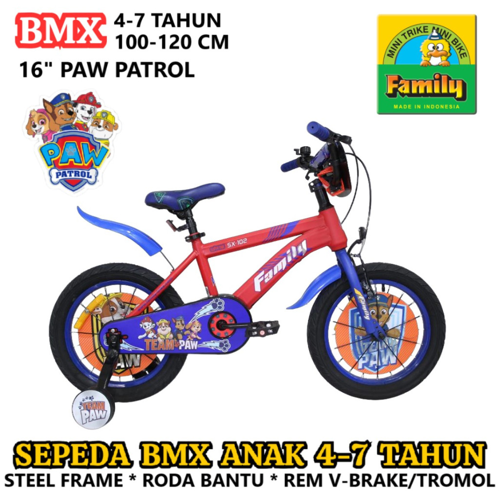 Sepeda BMX Anak 2-7 Tahun Family SX102 Paw Patrol Ban Gendut 12" 16" x 3.0 Nickelodeon Official Lice