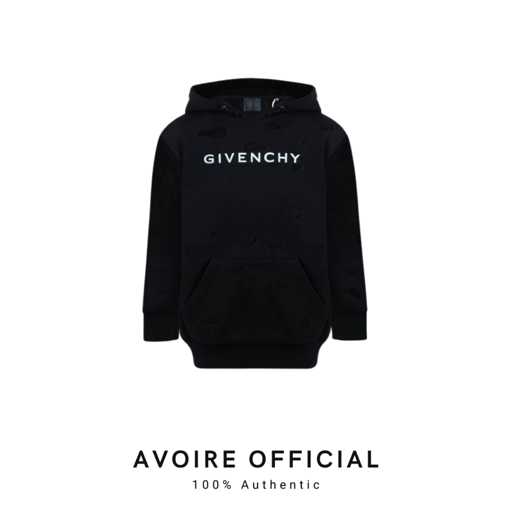 Kids Hoodie Logo Distressed Black Logo White Unisex