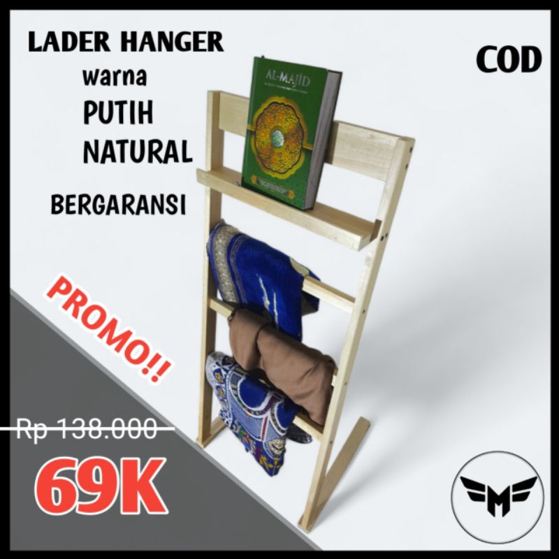 Ladder Hanger Kayu, Rak Gantungan sajadah/mukena/al-quran/handuk/sarung/kerudung/baju/hiasan rumah/R