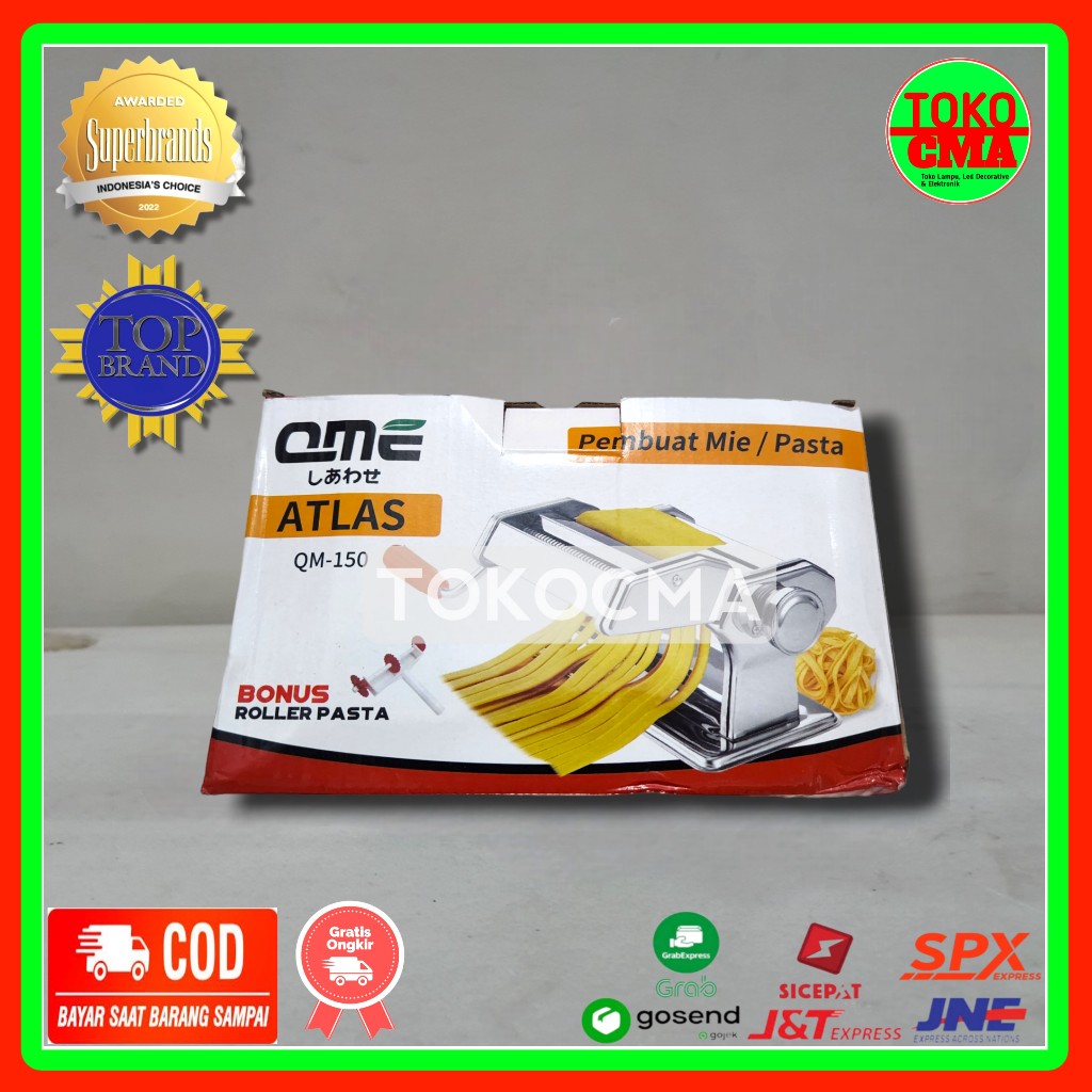Ome Atlas Ampia Pasta Maker QM-150 - Penggiling Mie Molen & Pasta Stainless Steel Bonus Roller Pasta