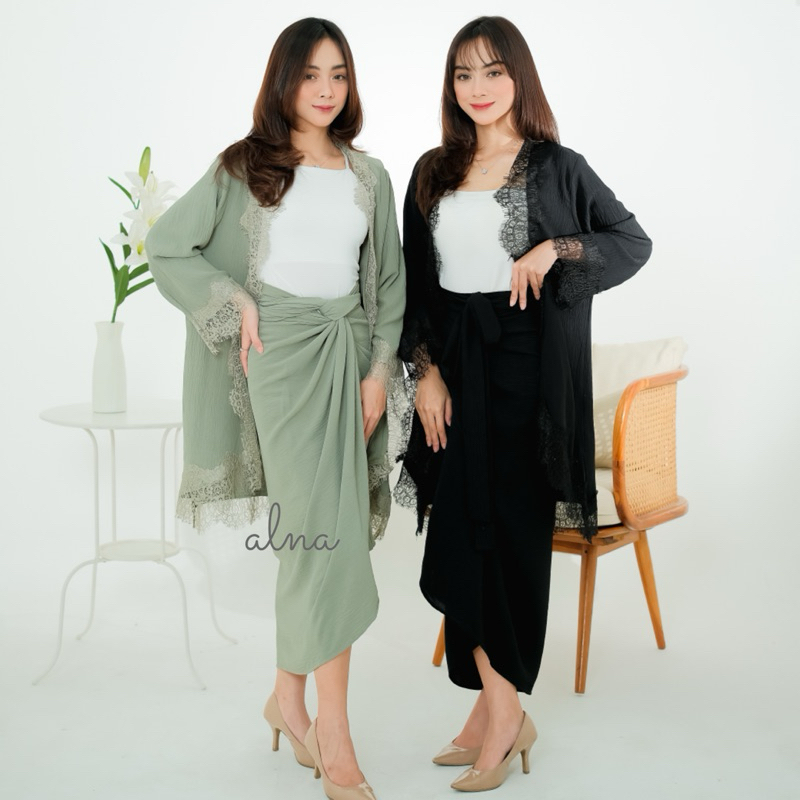 anya set by alna official / set kondangan / set wisuda / baju kondangan murah / set outer rok lilit 