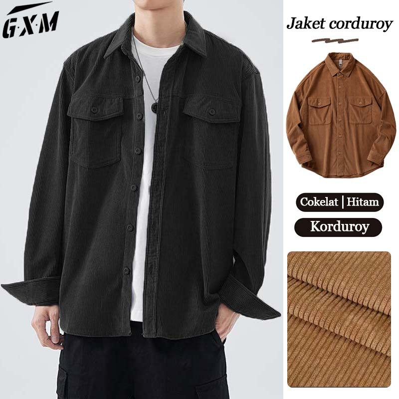 Kemeja Pria Kemeja Korduroi Polos Pria lengan panjang pria Kemeja Casual Trendy Kemeja Polos Lengan 