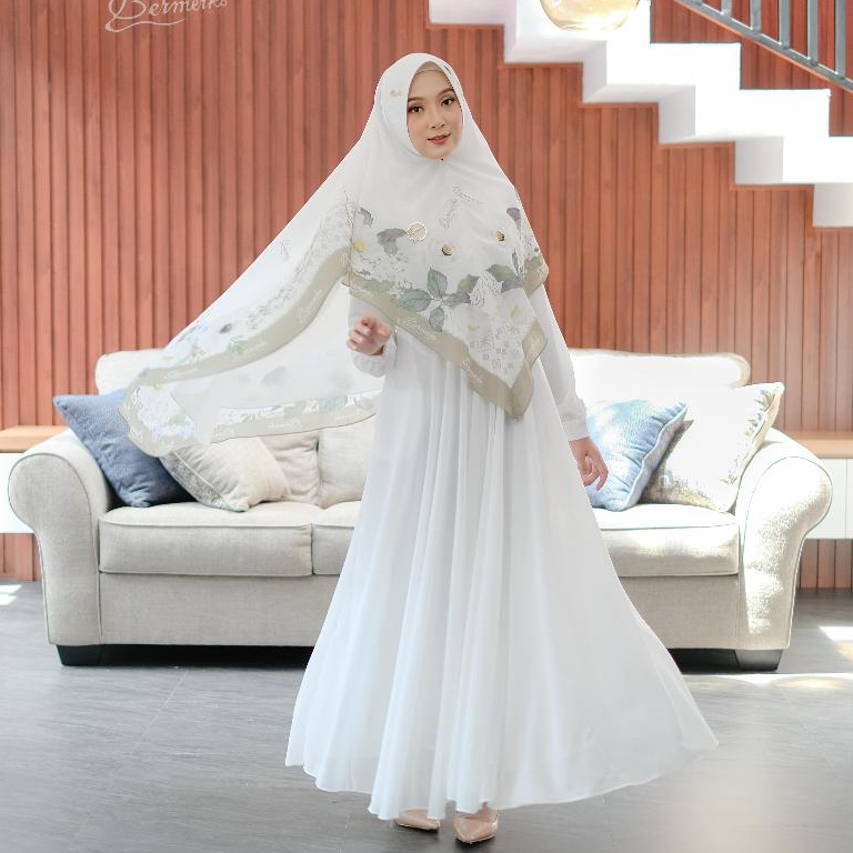 MIRANDA Putih Gamis set Hijab ORI By Bermerks Busui Friendly Premium Terbaru All Size