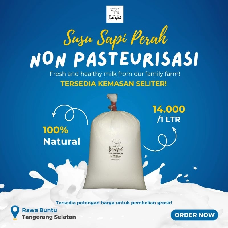 

SUSU SAPI MURNI SEGAR NON PASTEURISASI/MENTAH KEMASAN 1 LITER