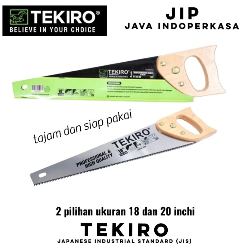 TEKIRO gergaji belah kayu 3 mata ukuran 18 dan 20 inchi gagang kayu