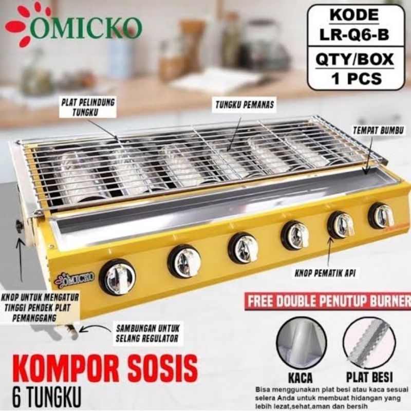 Kompor Gas Panggang Sosis 6 Tungku Omicko