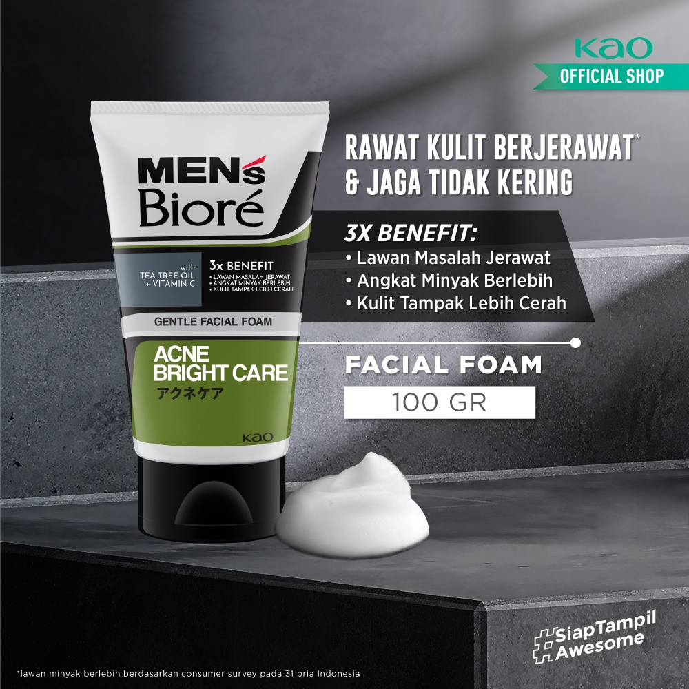 Men's Biore Non Scrub Sabun Muka Pria Untuk Kulit Berjerawat Acne Skincare Tea Tree Oil 100 gr - Fac