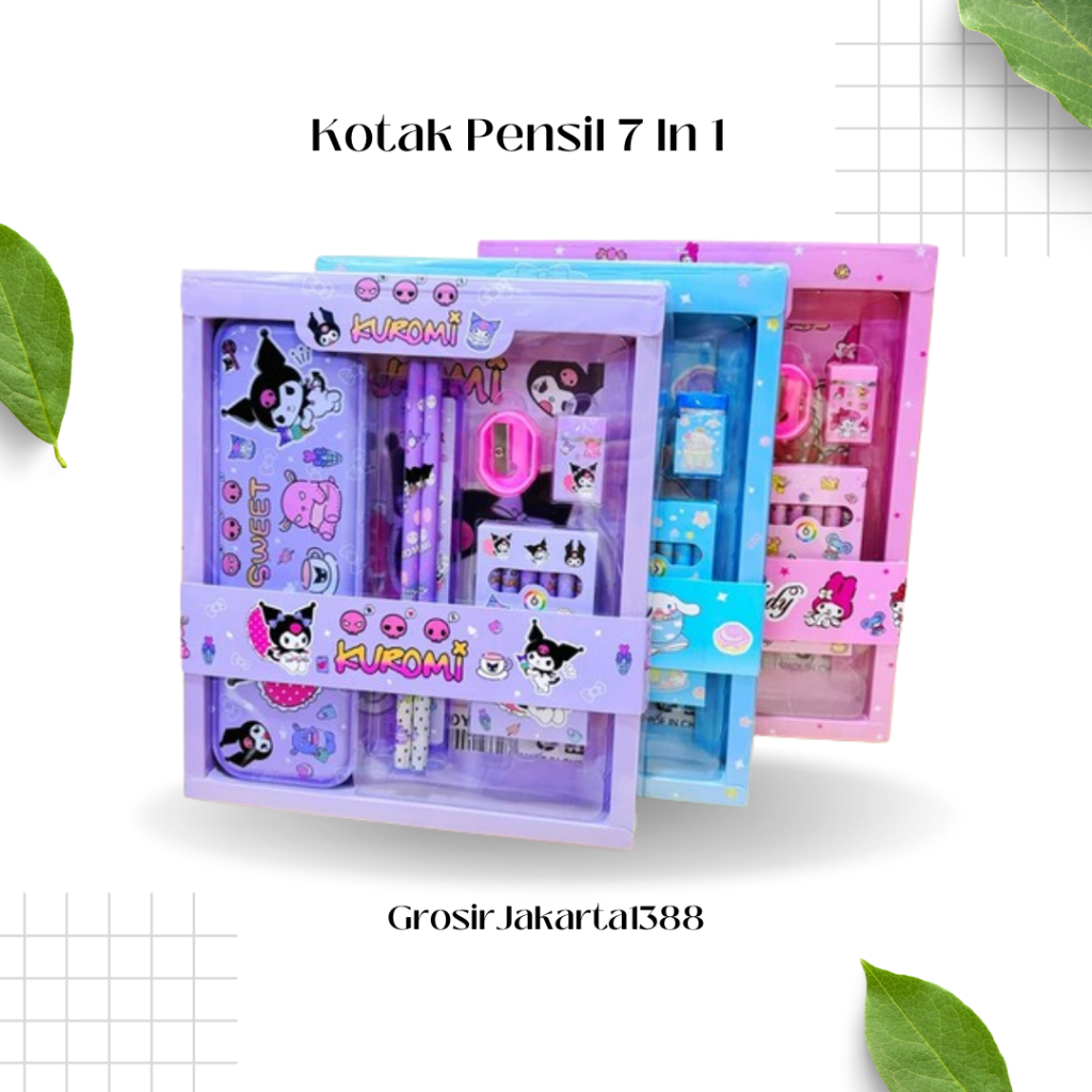 

Alat Tulis Set Kuromi My Melody Cinnamoroll / Kotak Pensil Anak Set 7 In 1 / Hadiah Anak Sanrio Karakter Kuromi Murah Lucu Perlengkapan Alat Tulis
