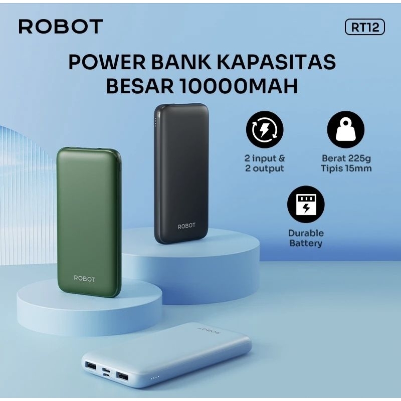 POWER BANK ROBOT RT12 2USB 10000MAH PB ROBOT RT12 2PORT 10000MAH ORIGINAL