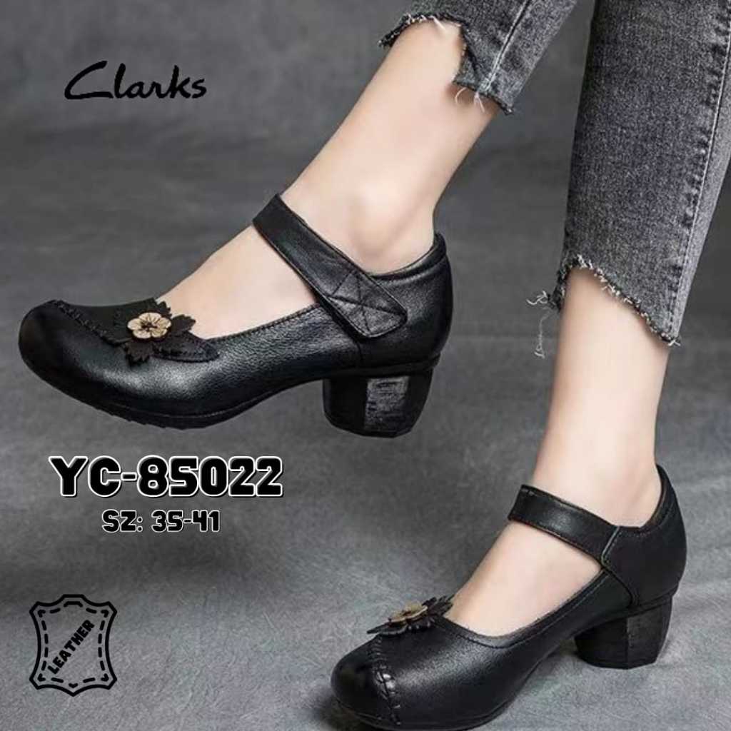 Sepatu Clarks YC85022 Strap Flower Block Heels 4cm / sepatu wanita kulit asli hak chunky