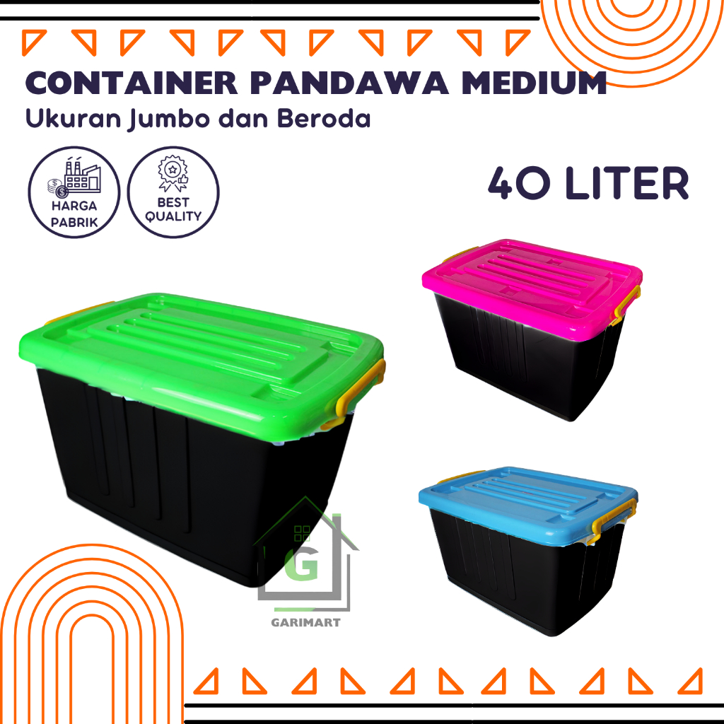 Container Box Roda Hitam Jumbo 40L Kotak Penyimpanan Barang Mainan