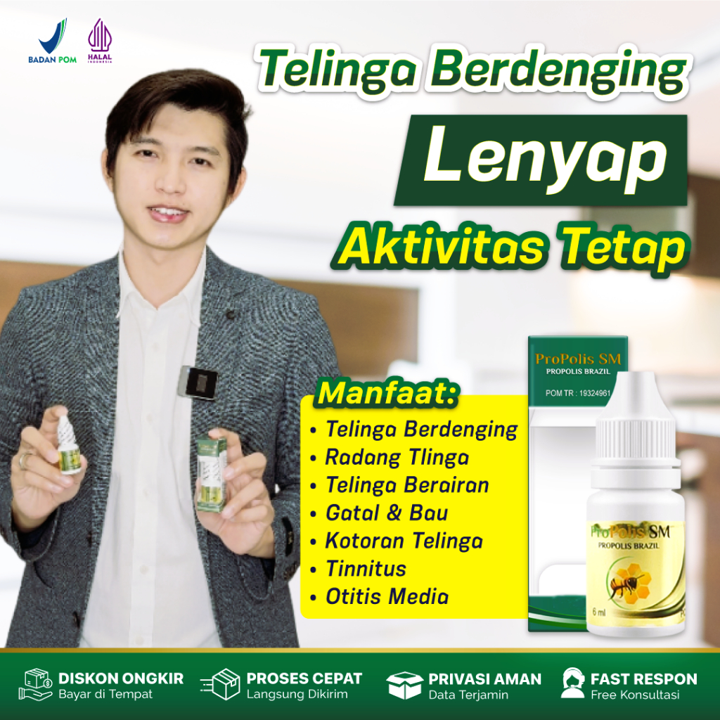 Obat Tetes Telinga Berdenging Congek Bernanah Kuping Gatal Bau Tinnitus Otitis Media Propolis SM