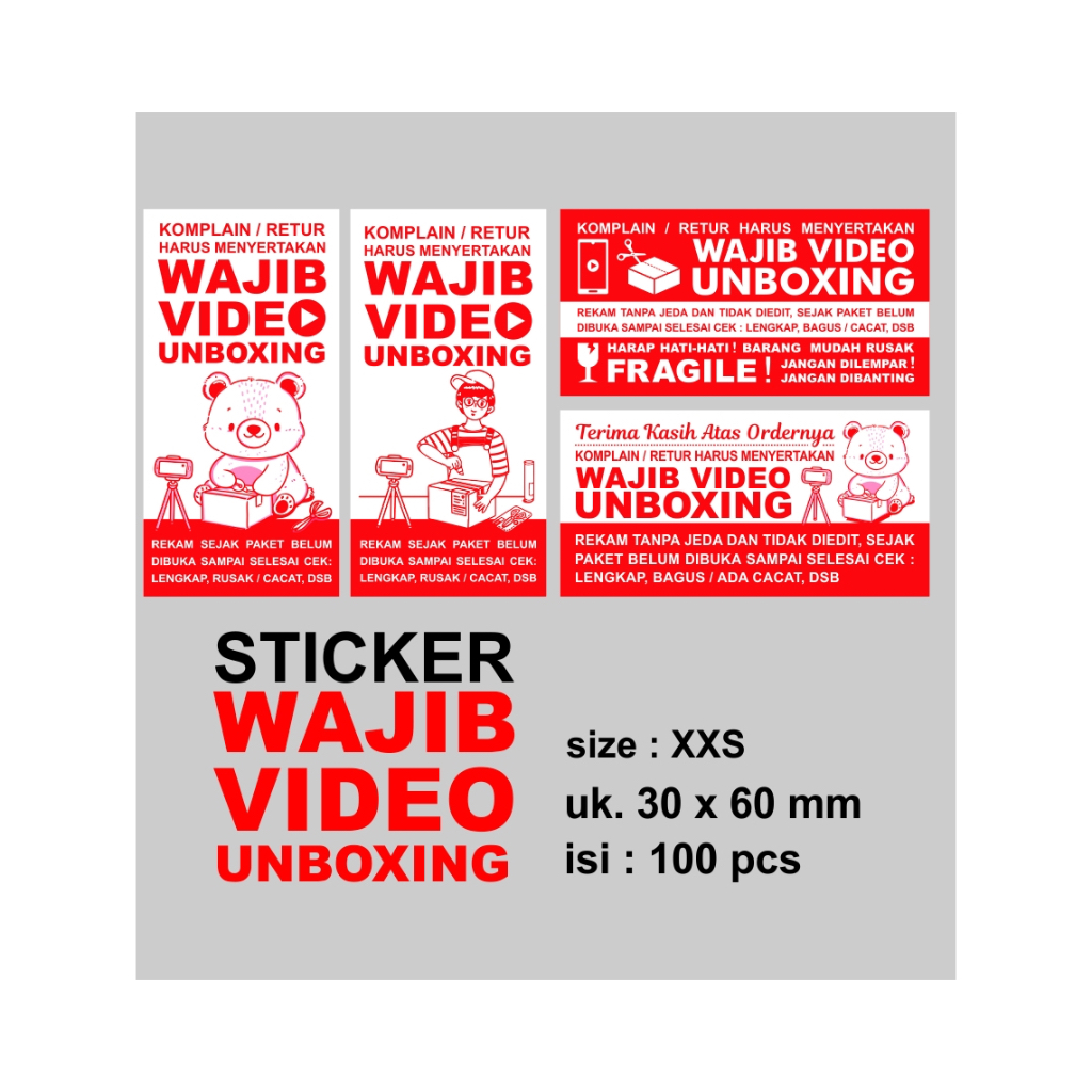 

STICKER UNBOXING UKURAN 30mm x 60mm ISI 100pcs SIZE XXS