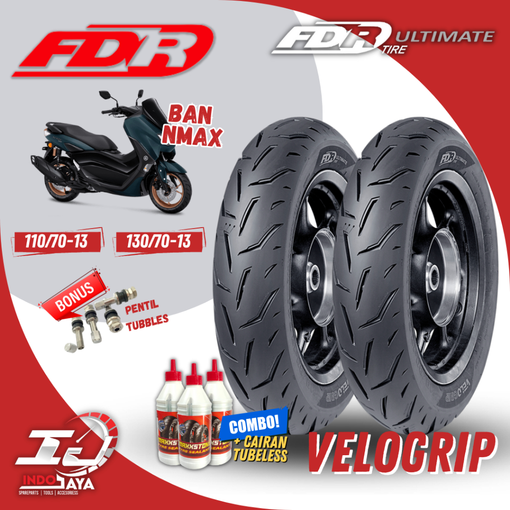 [PAKET DEPAN + BELAKANG] FDR VELOGRIP RING 13 (110/70-13 - 130/70-13) BAN LUAR TUBELESS UNTUK MOTOR 