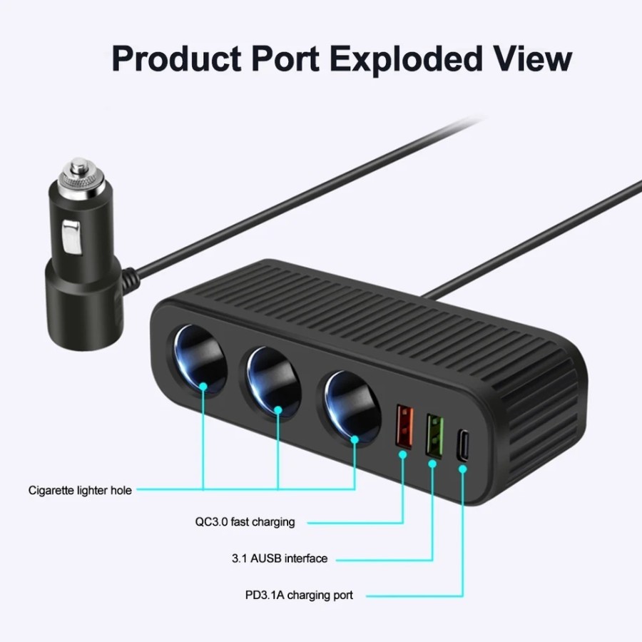 Splitter Socket Lighter Mobil Extension 120W USB QC3.0 Super Fast D27