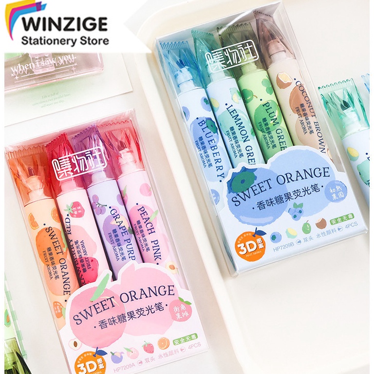 

KODE F25S Winzige 4pcs Fruit Scented Highlighter Stabilo Pastel Spidol Warna Warni Morandi Highliter Dual Tip Lucu Journal Marker Pen Alat Tulis Stationery
