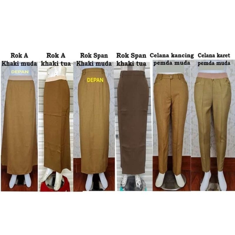 Rok Kerja Span Pemda/pns/khaki, Rok A line Pemda, Celana Kerja Pemda/Khaki/pns/guru