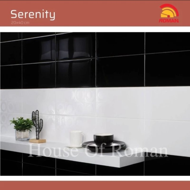Roman Keramik 20x40 Serenity Black (Gloss Mood) / Keramik Kamar Mandi Hitam / Keramik Dinding Dapur 