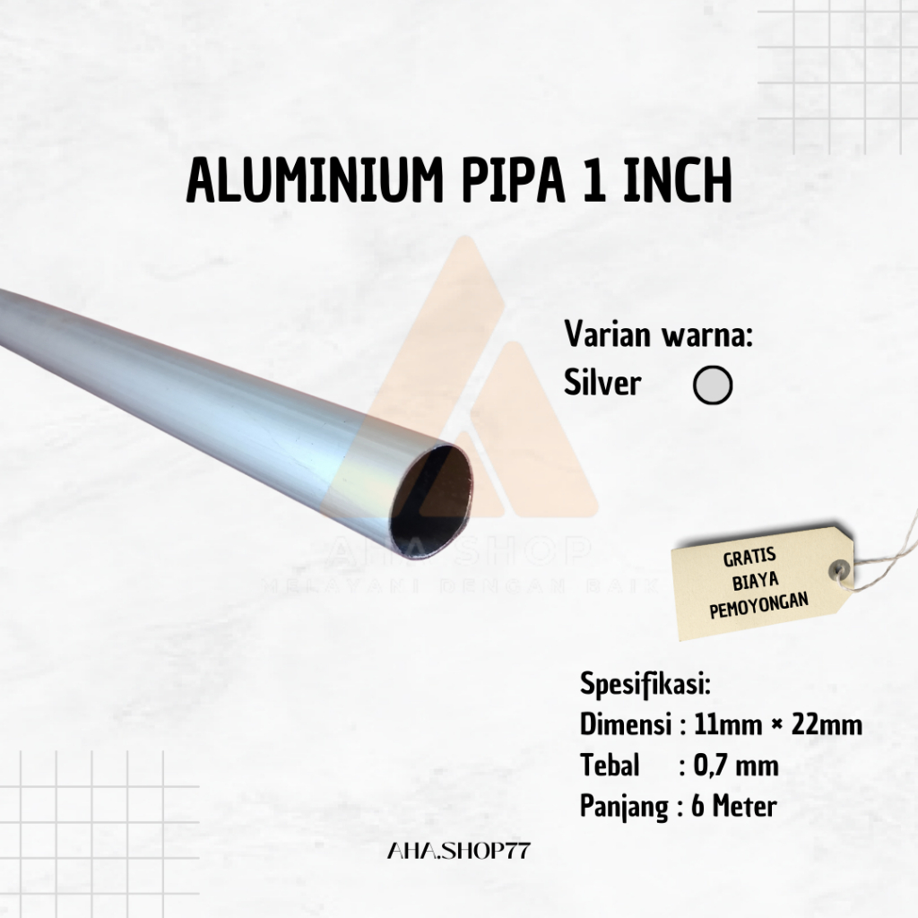 Pipa aluminium 1 inch panjang 6 meter warna silver untuk dekorasi, tongkat drumband free potong