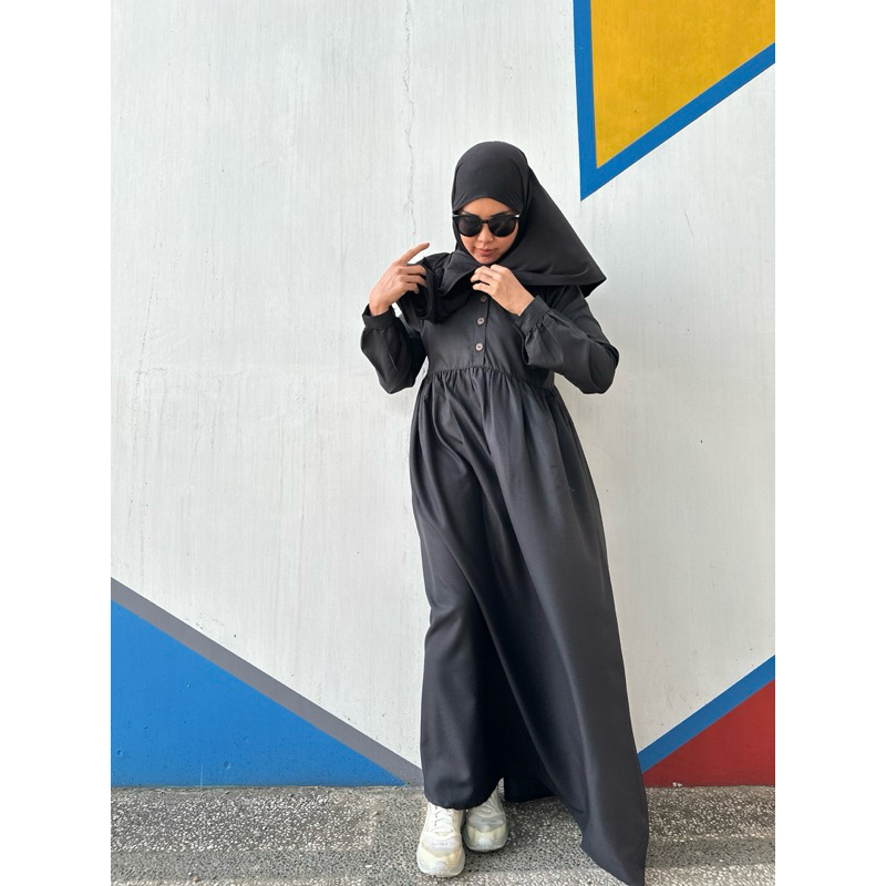 Qotuna-Gamis Maryam Hitam katun madina kancing batok