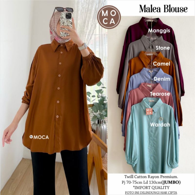 MALEA TUNIK KEMEJA WANITA HIJAB BLUS WANITA JUMBO LONG TUNIK POLOS FULL KANCING