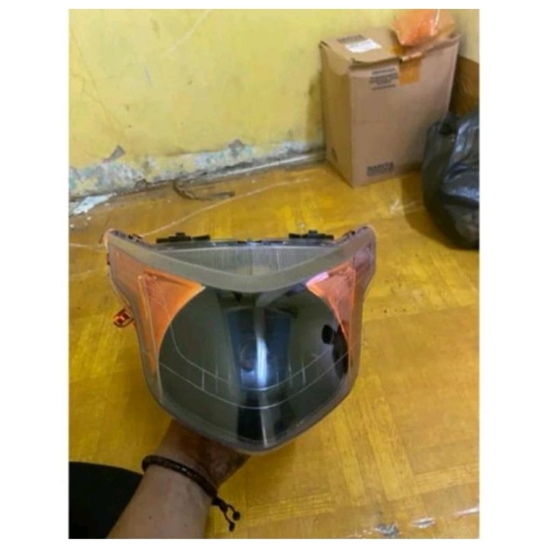 Kedok Reflektor Batok Kepala Lampu Depan Honda Beat Pop Custom Hitam Oranye Fullset