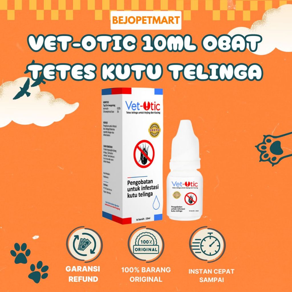 VET - OTIC obat telinga kutu anjing dan kucing - 10 ML VetOtic