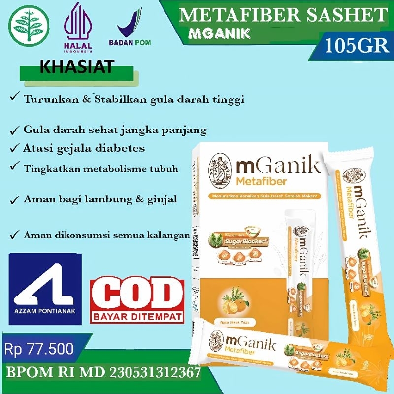 Mganik metafiber asli minuman suplemen serat diabetes rasa jeruk dan leci 450gram sachet