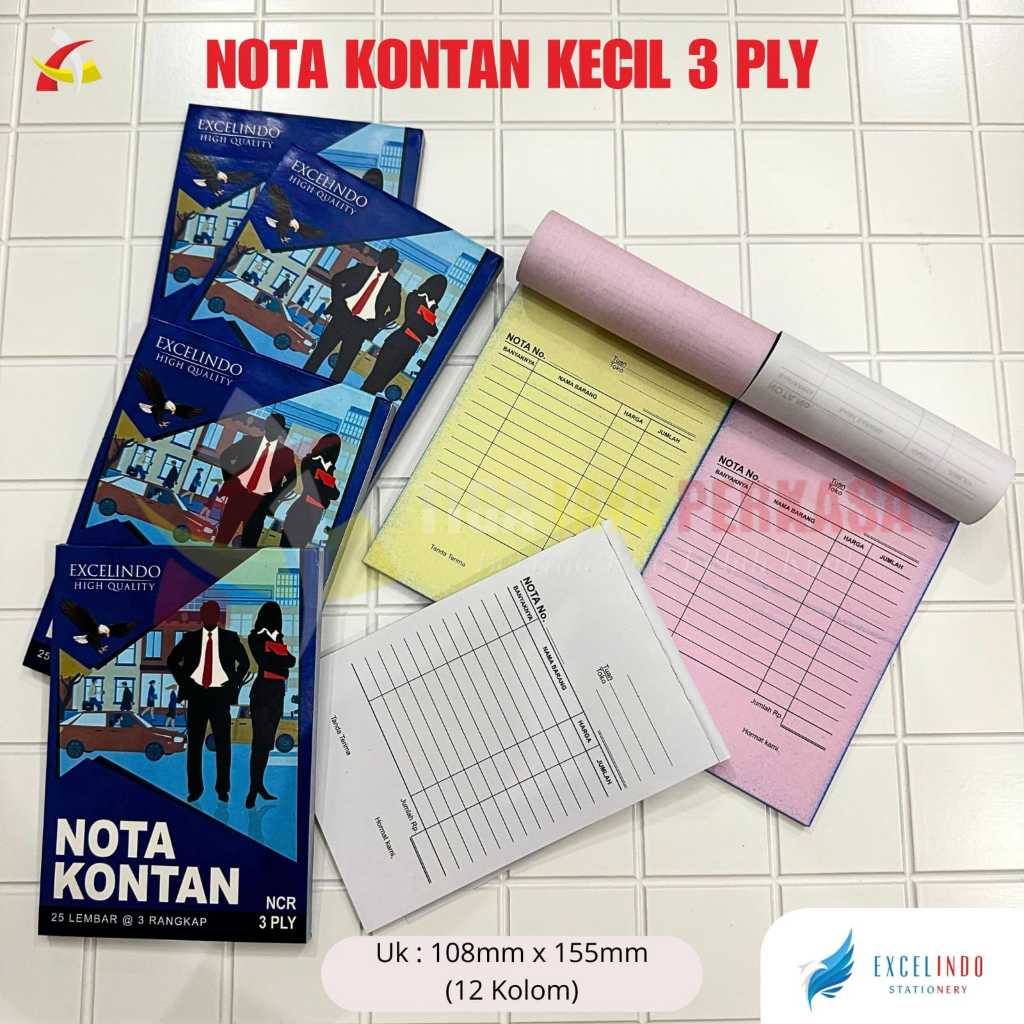 

Buku Nota Kontan 3 ply NCR UKURAN KECIL (108mm x 155mm) Excelindo Nota Merah Kuning