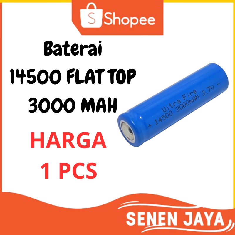 Batre AA 14500 FLAT TOP Rechargeable 3000mAh 3.7V  Baterai Cas Isi Ulang 14500 FLAT TOP 3.7V