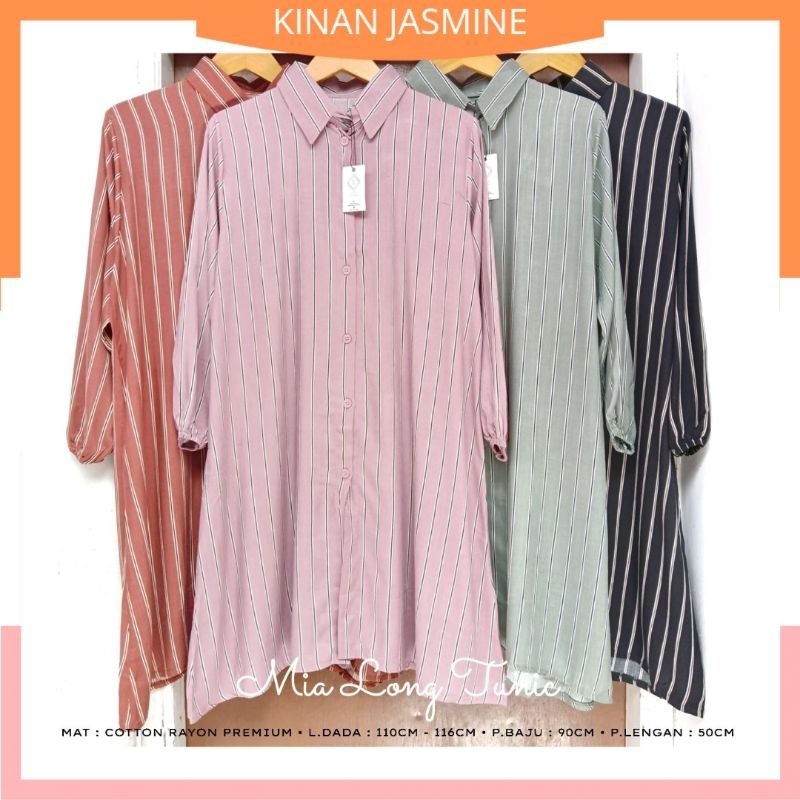 LONG TUNIC MIA Original Kinan Jasmine Rayon Premium Allsize Fit L XL LD 110cm Bahan Katun Rayon Prem