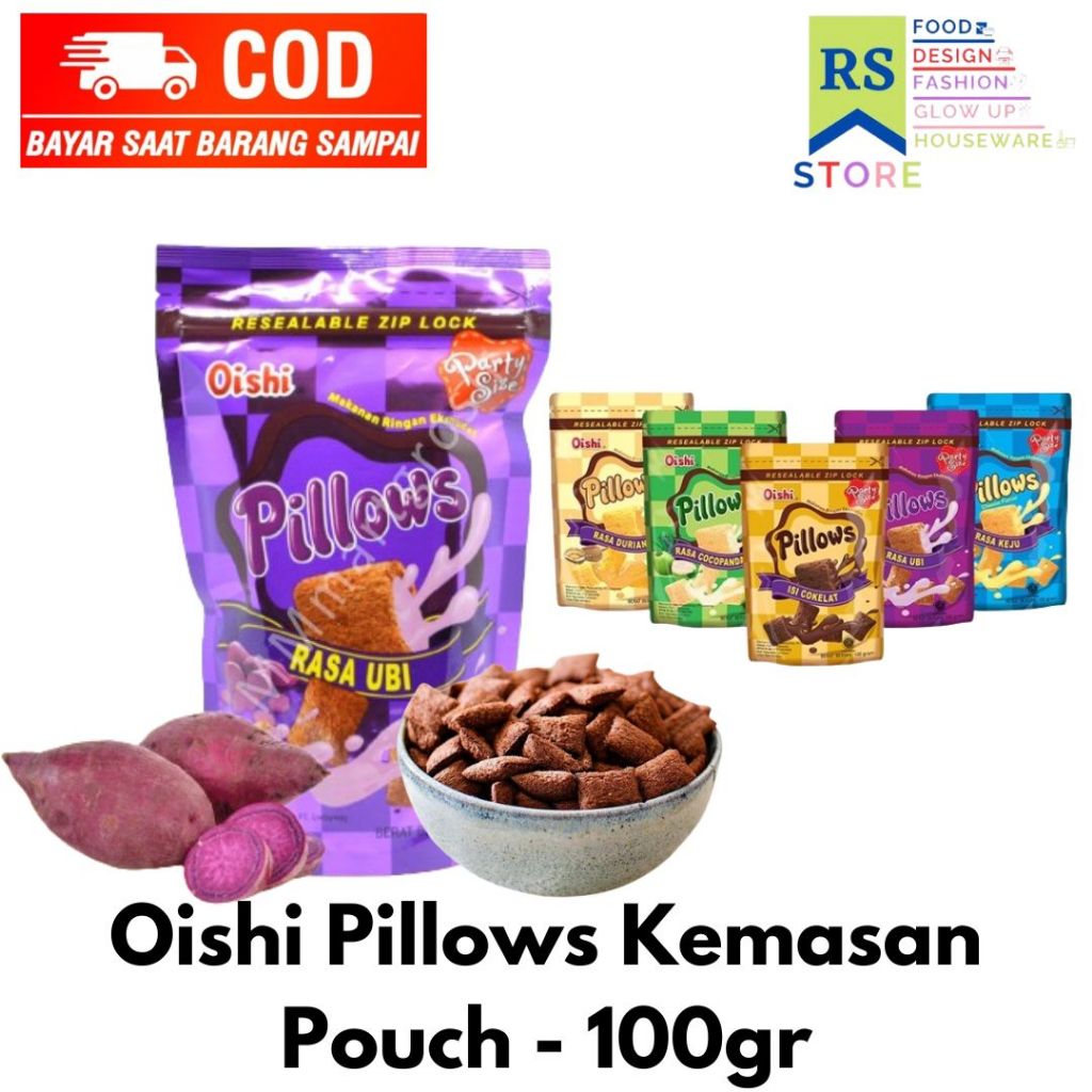 

oishi pillows 100gr | snack cemilan | makanan ringan / oishi - pillows - party size 100 gr / oishi pillows party 100 gr / pillow oishi pouch 100gr cokelat keju ubi all variant cemilan snack oisi coklat / 1 pcs snack oishi pillows rasa cokelat 6 gram pillo