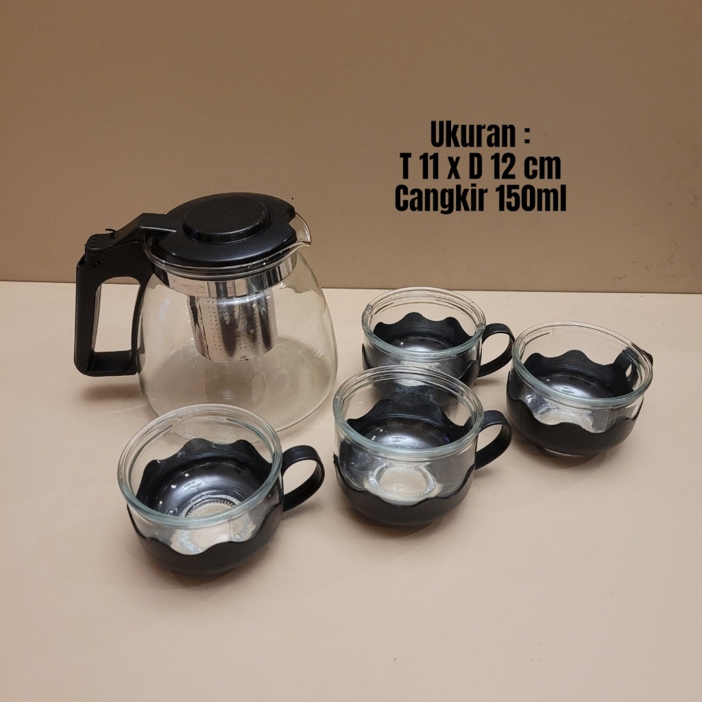TEAPOT KACA SET 5 IN 1  1 TEKO DAN 4 GELAS PRT 200/185