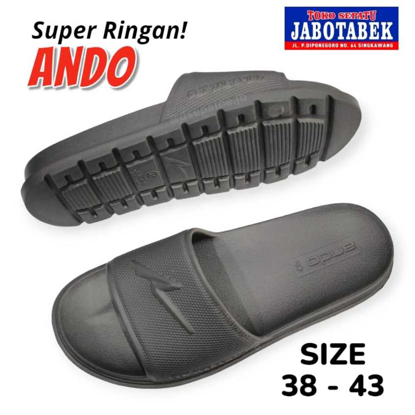 [COD] sandal selop ANDO full karet size 38 39 40 41 42 43 warna abu-abu / sandal slop kasual santai 