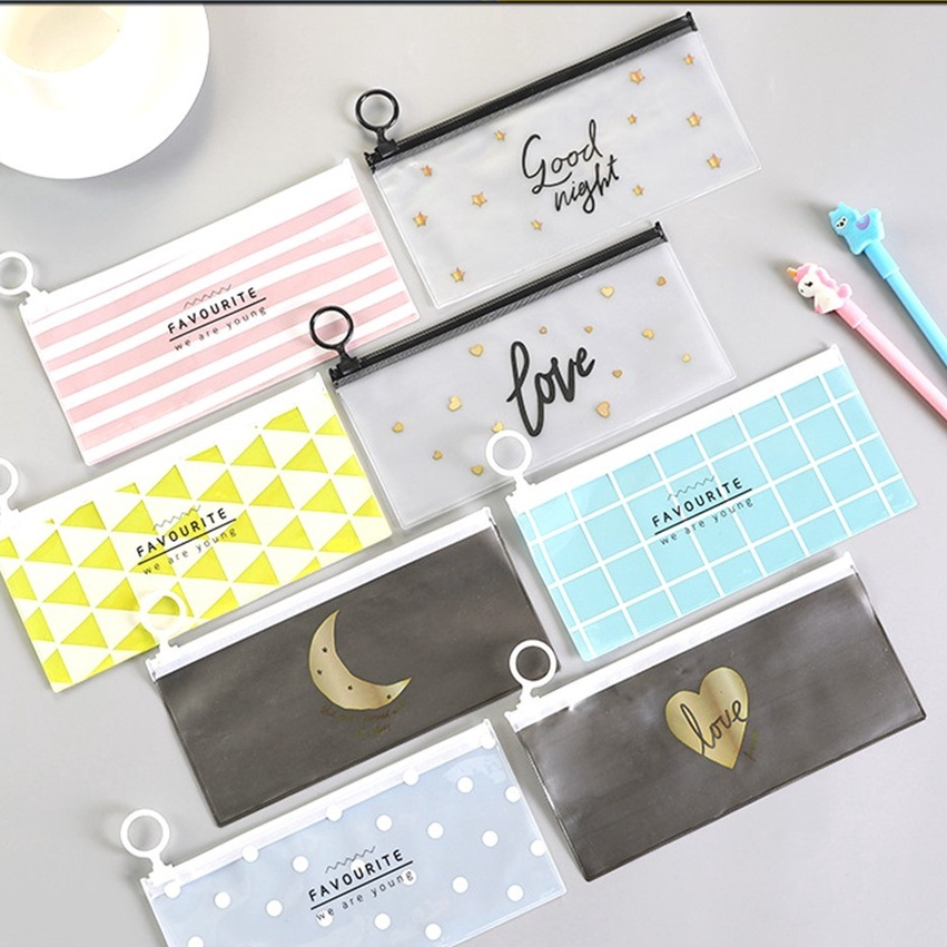 

empat Pensil Pulpen Transparan Ziplock Karakter Serbaguna Pouch Zip Lock Penyimpanan Kosmetik Pouch Zipper Pencil Case Tempat pensil pulpem multifungsi
