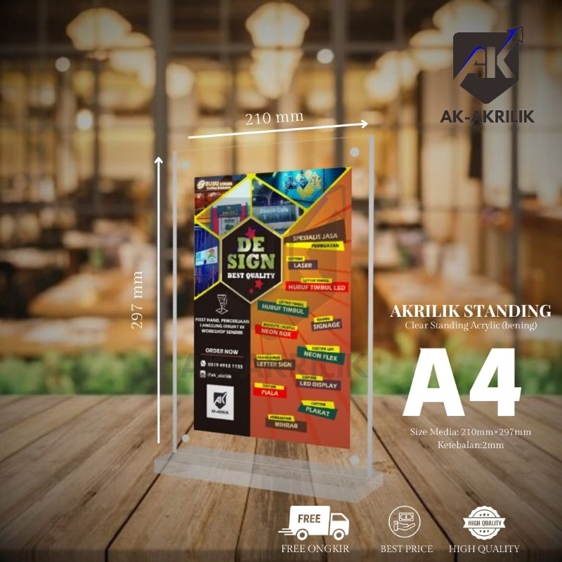 

Stand acrylic / Tempat brosur/ Tent card holder qris barcode / No meja - Ukuran A4
