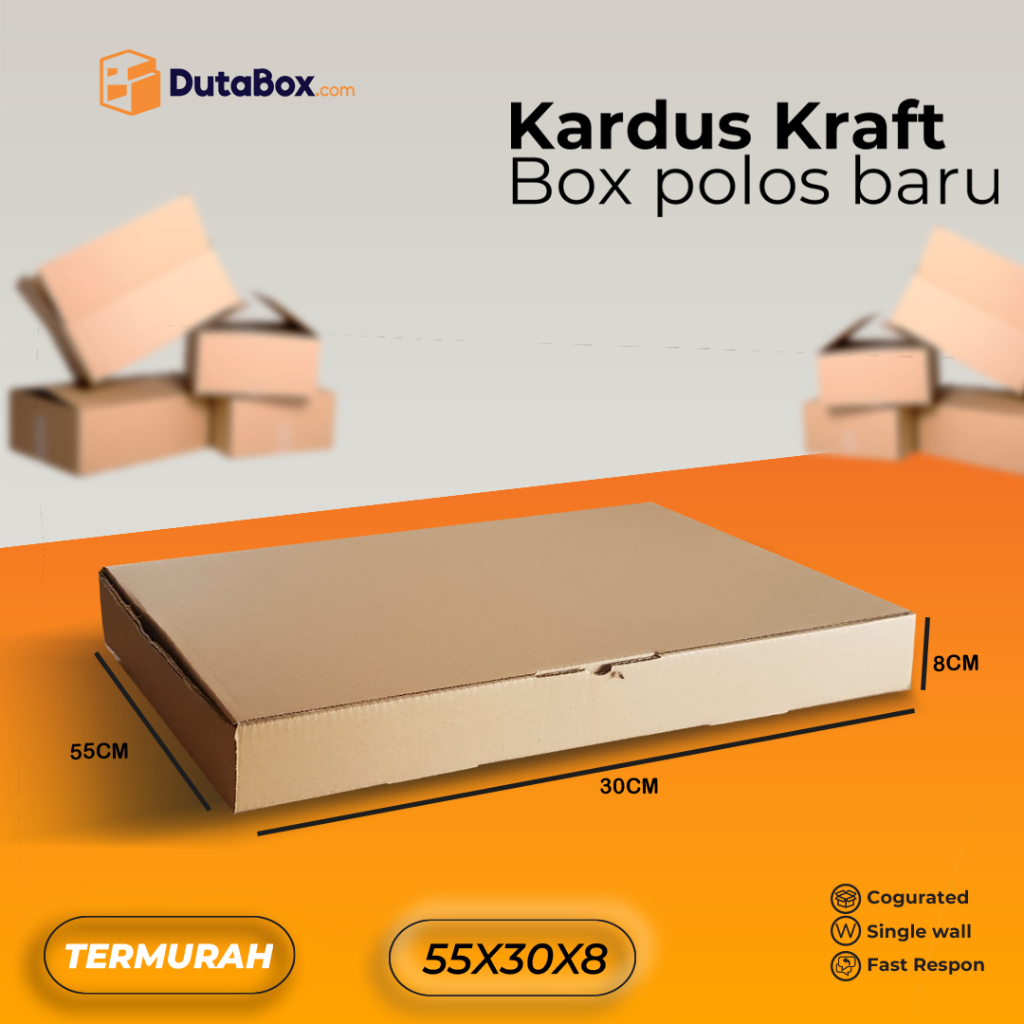 

Kardus Box Baru 55x30x8 ( Minimal Order 5 Pcs ) Kardus packing Diecut