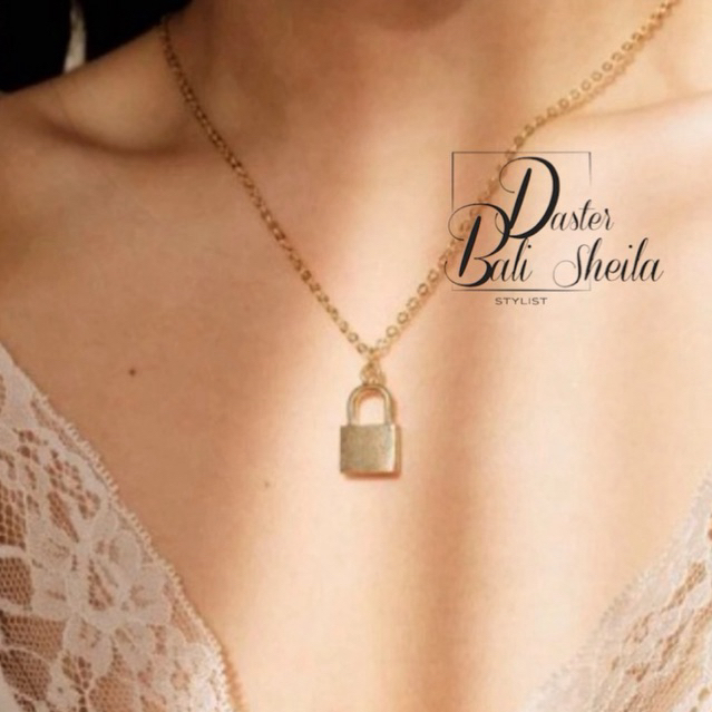 Kalung Liontin Gembok Titanium Anti Karat