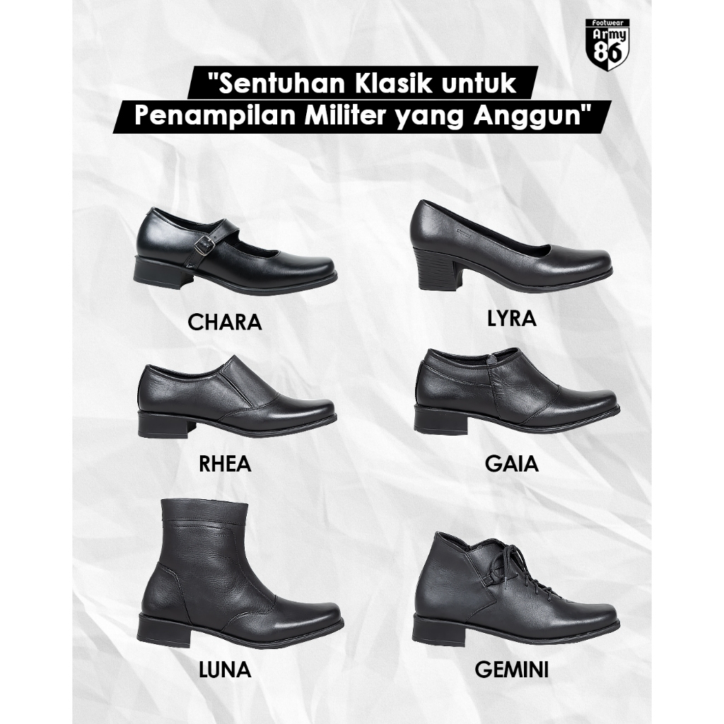 Army86 Sepatu PDH Pantofel Wanita kulit Sapi asli Polwan Bhayangkari Psh Kowad Persit Secwan
