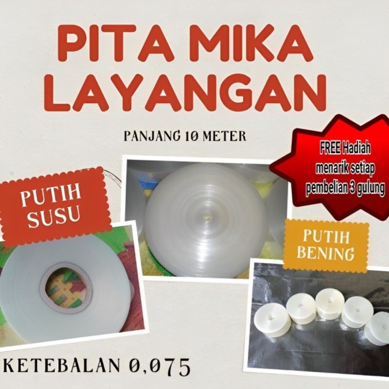 Pita Mika Layangan Karbon PUTIH SUSU DAN BENING Panjang 10 Meter anti pecah dan lentur