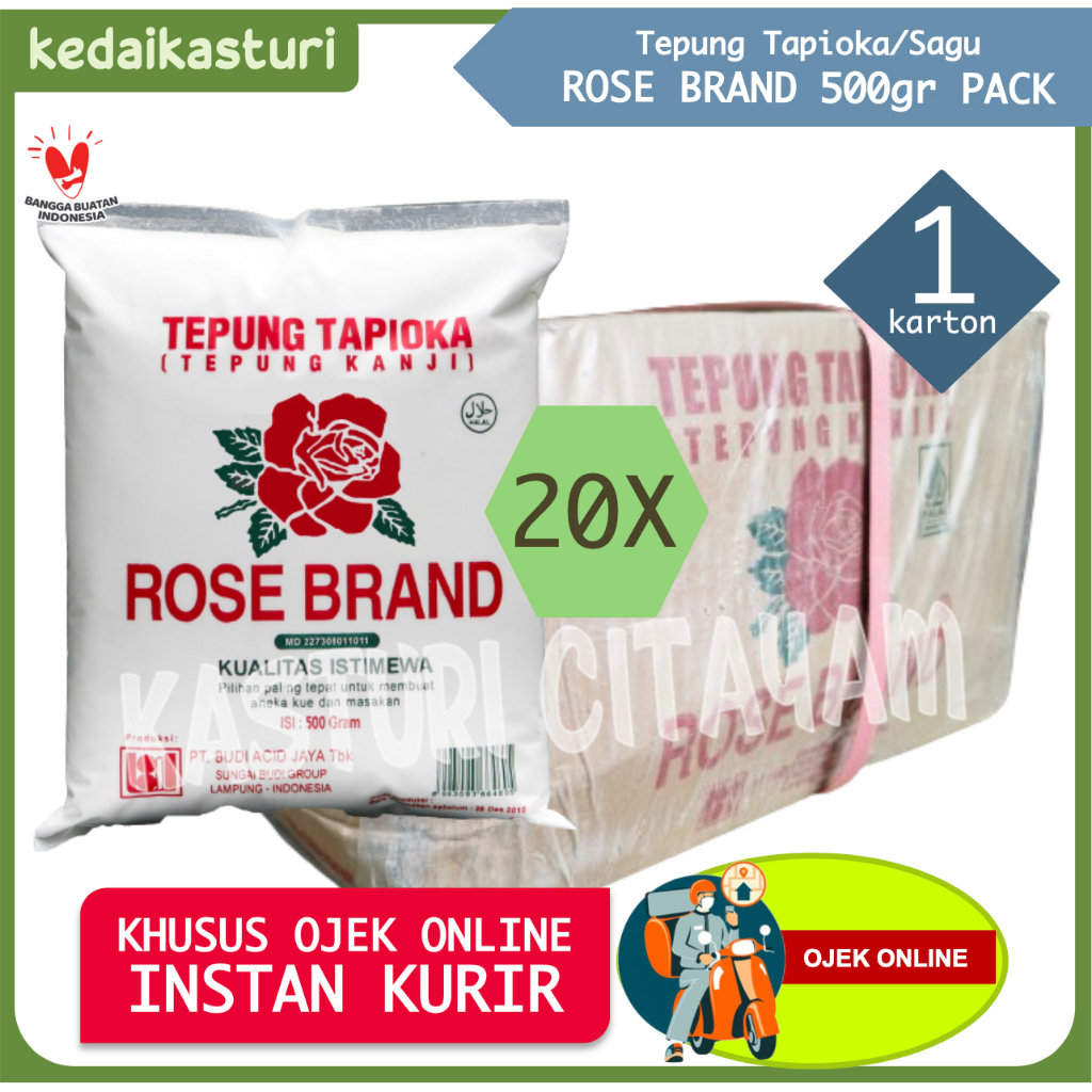 

Tepung Tapioka Sagu Rose Brand 500gr Kurir Instan - 1 Karton x 20 Pack