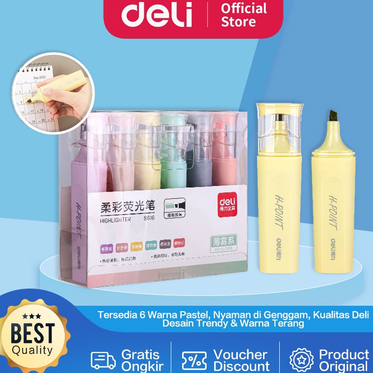 

KODE W32K Deli Highlighter Set Penanda Set Isi 6 Warna Pastel Desain Lucu S616