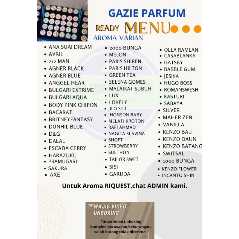 Parfum Refil Roll On 7Ml Non Alkohol 1 Box 30 Aroma Bonus Tempat Parfum