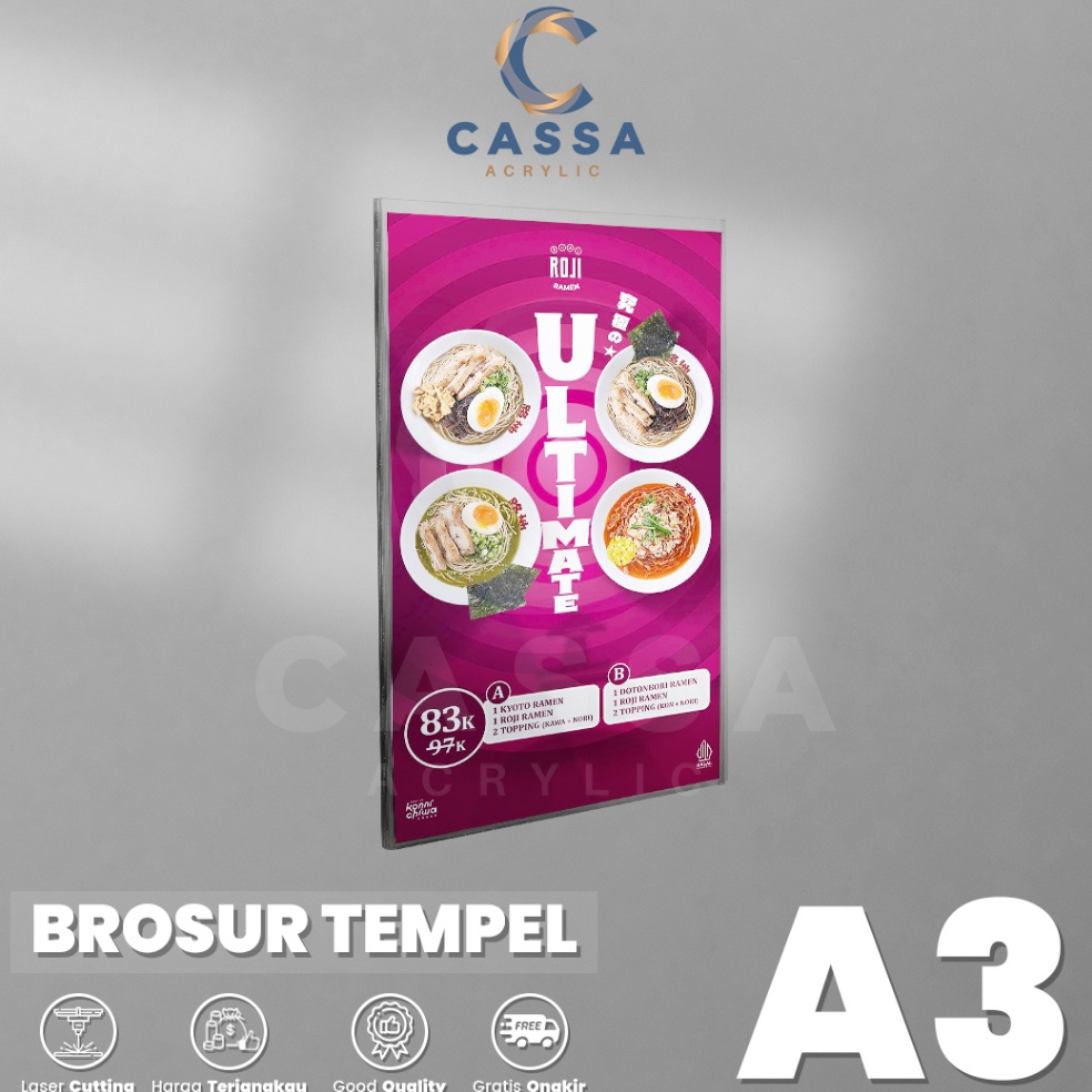 

KODE I8E Tempat Brosur Tempel Sign Holder Acrylic Akrilik Dinding A3