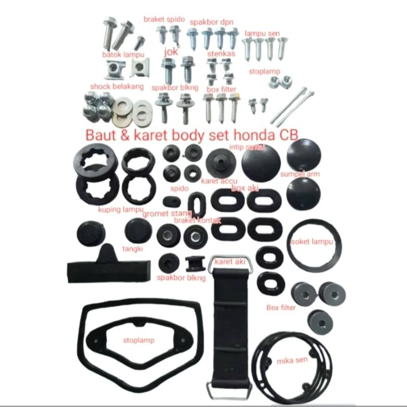 BAUT KARET SET LENGKAP UNTUK BODY MOTOR HONDA CB 100 125 K1 - K3 TERLARIS FULLSET TINGGAL PASANG