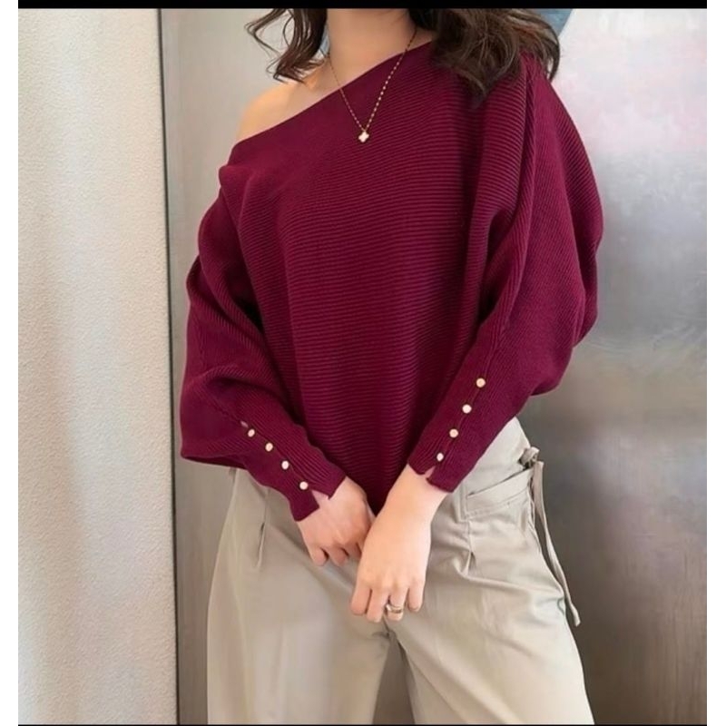 Alzi Sweater blous kancing batwing rajut wanita  SWEATER rajut  baju rajut premium atasan wanita baj