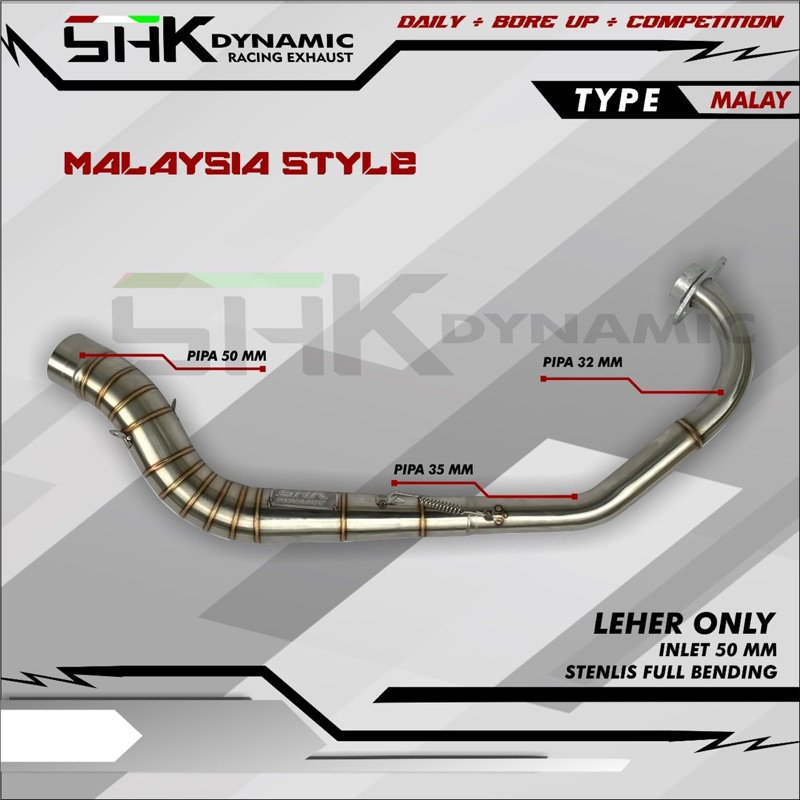 Leher/header knalpot model malaysia style untuk motor mx king 150, mx 135 new/old inlet 50mm