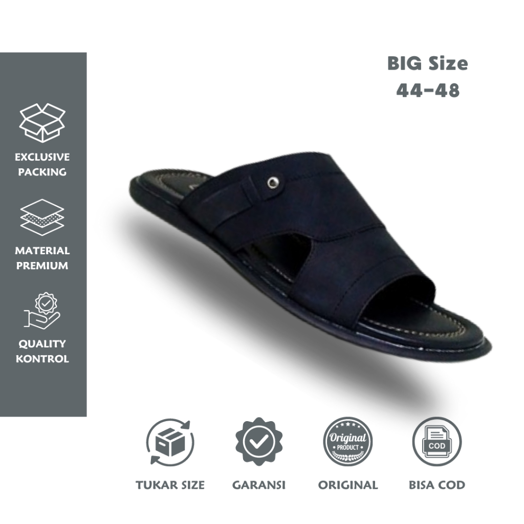 RAS Orville - Sandal Pria Model Selop Slide | Sandal Kulit Asli Premium Ukuran Jumbo 44 45 46 47 48 